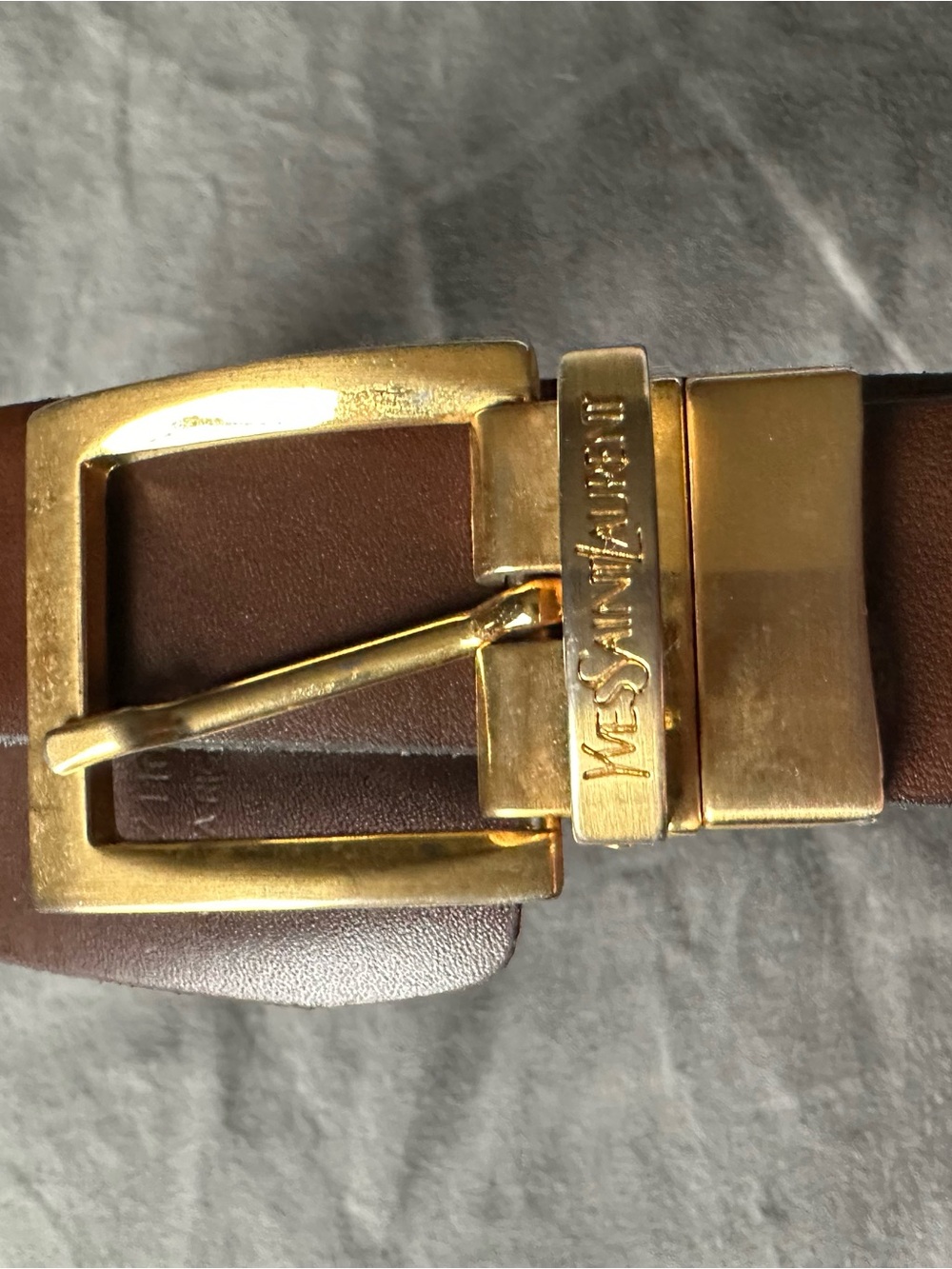 Saint Laurent Brown Belt with Gold-Tone Buckle - Picture 2 of 7